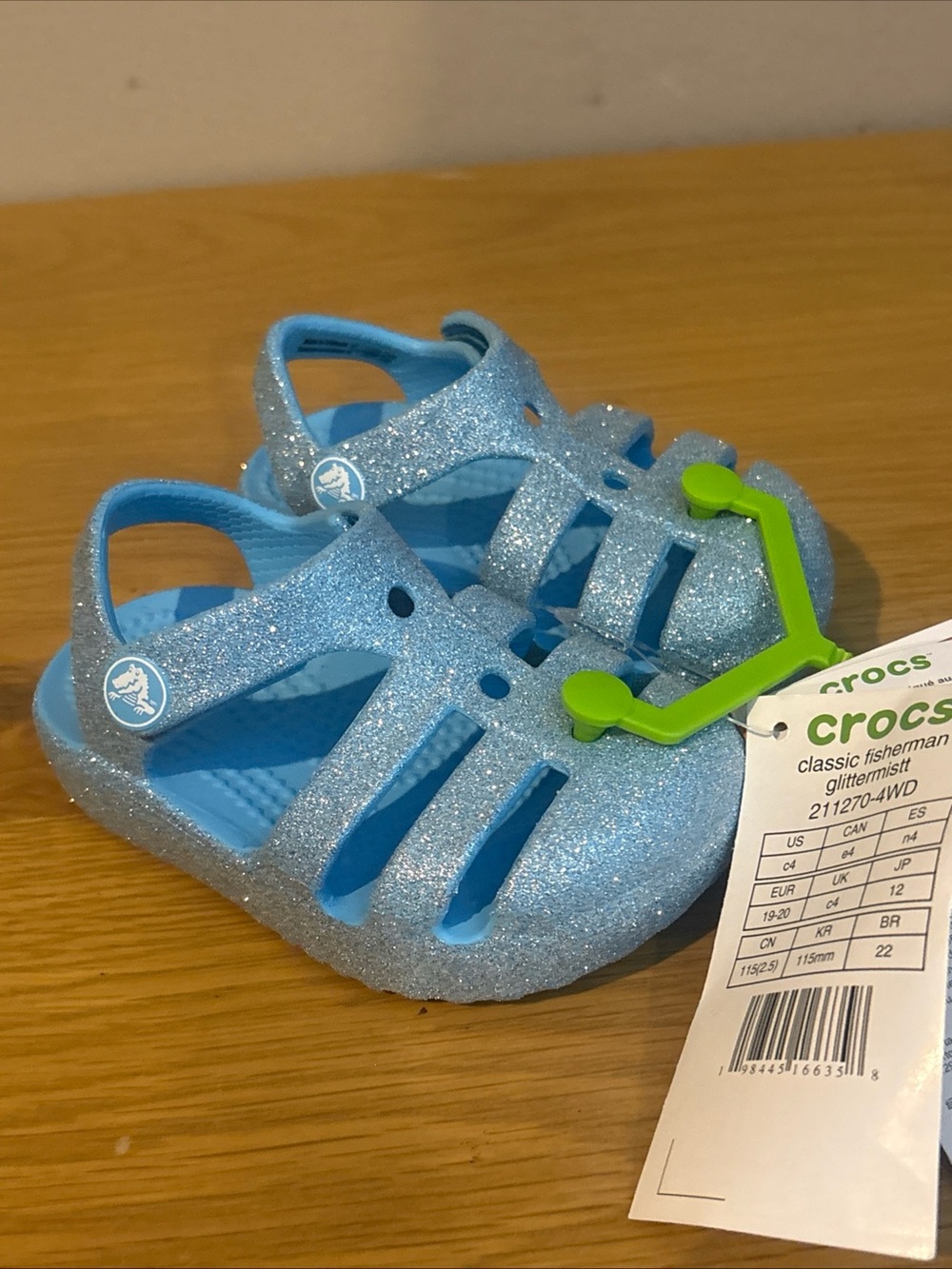 Crocs Classic Fisherman Sandals Blue Glitter Toddler Size C4 4 NEW